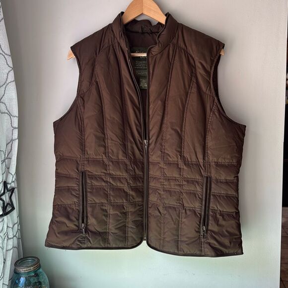 Eddie Bauer quilted goose down puffer vest womens size XL brown outdoors fall wi - Picture 1 of 8